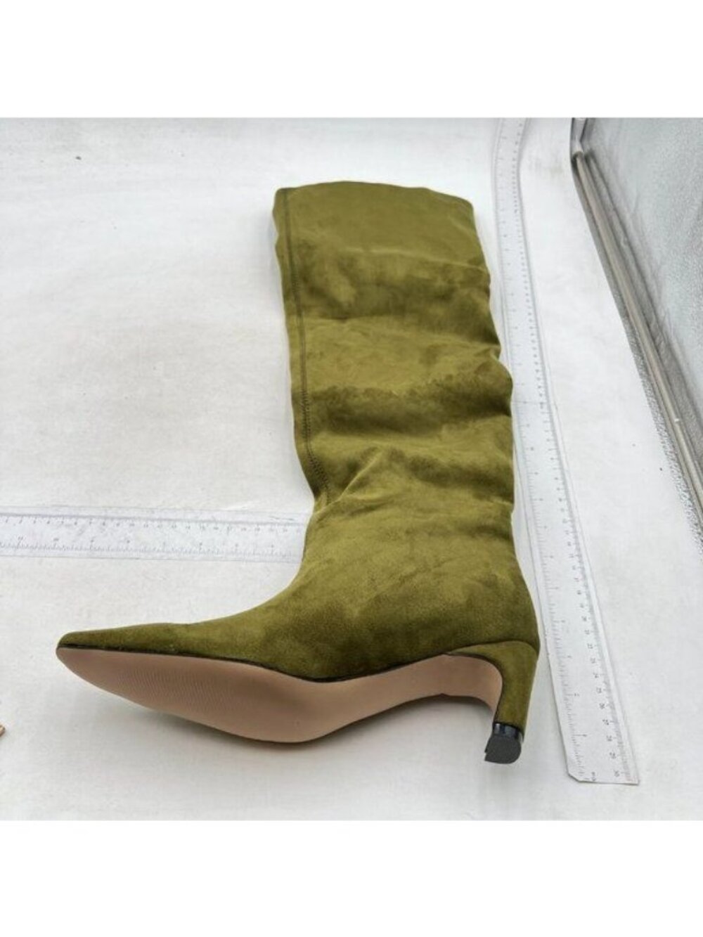 Women Comfortable Low Heel Pull on Knee High Boots Stylish Square Toe Green Shoe